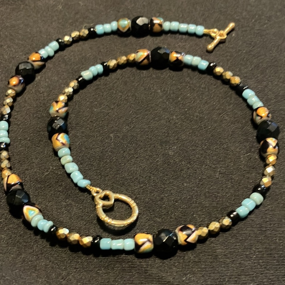 Elegant Blue, Gold and Black Beaded Jewelry Set